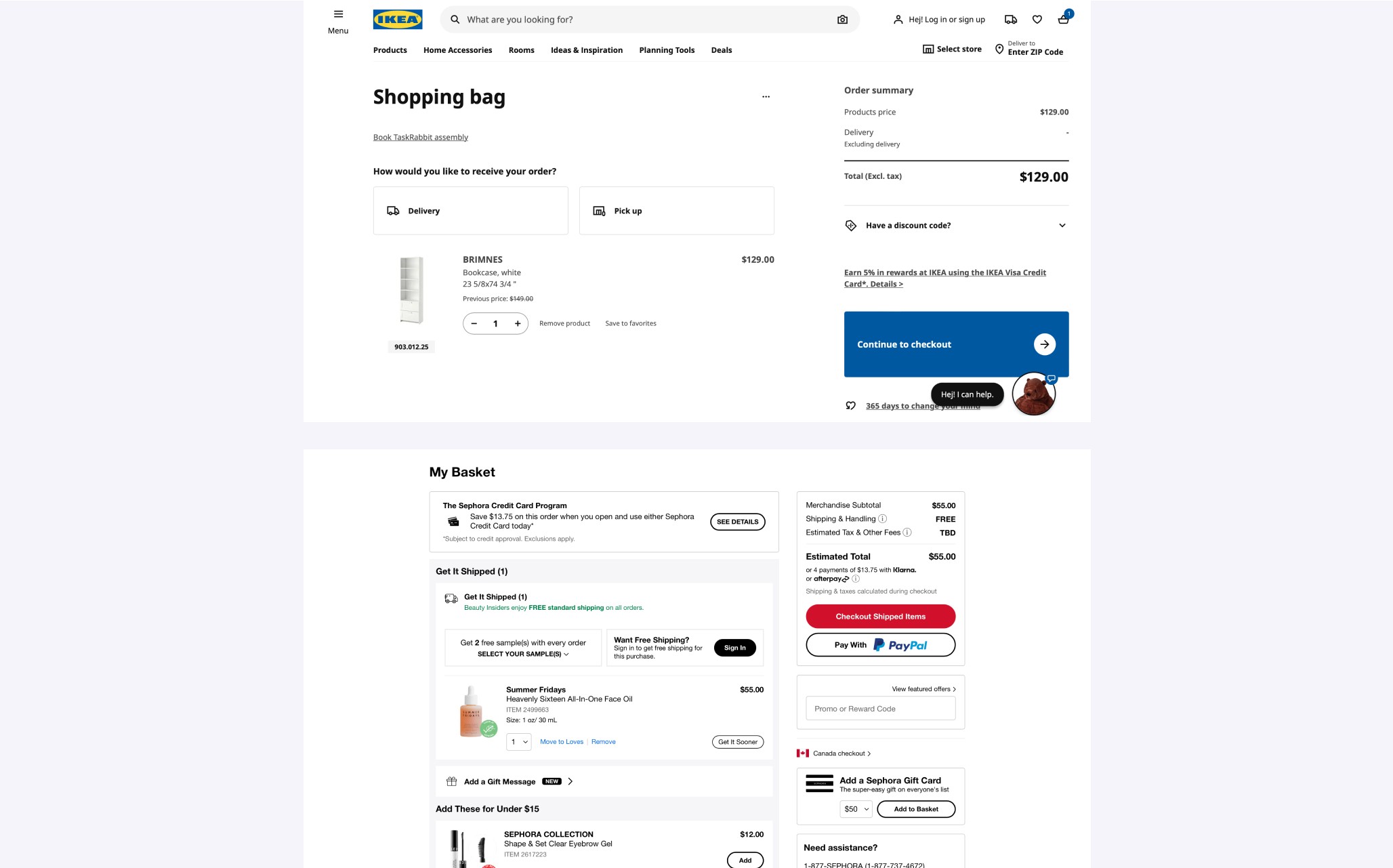 ecommerce wesbite page ikea cart