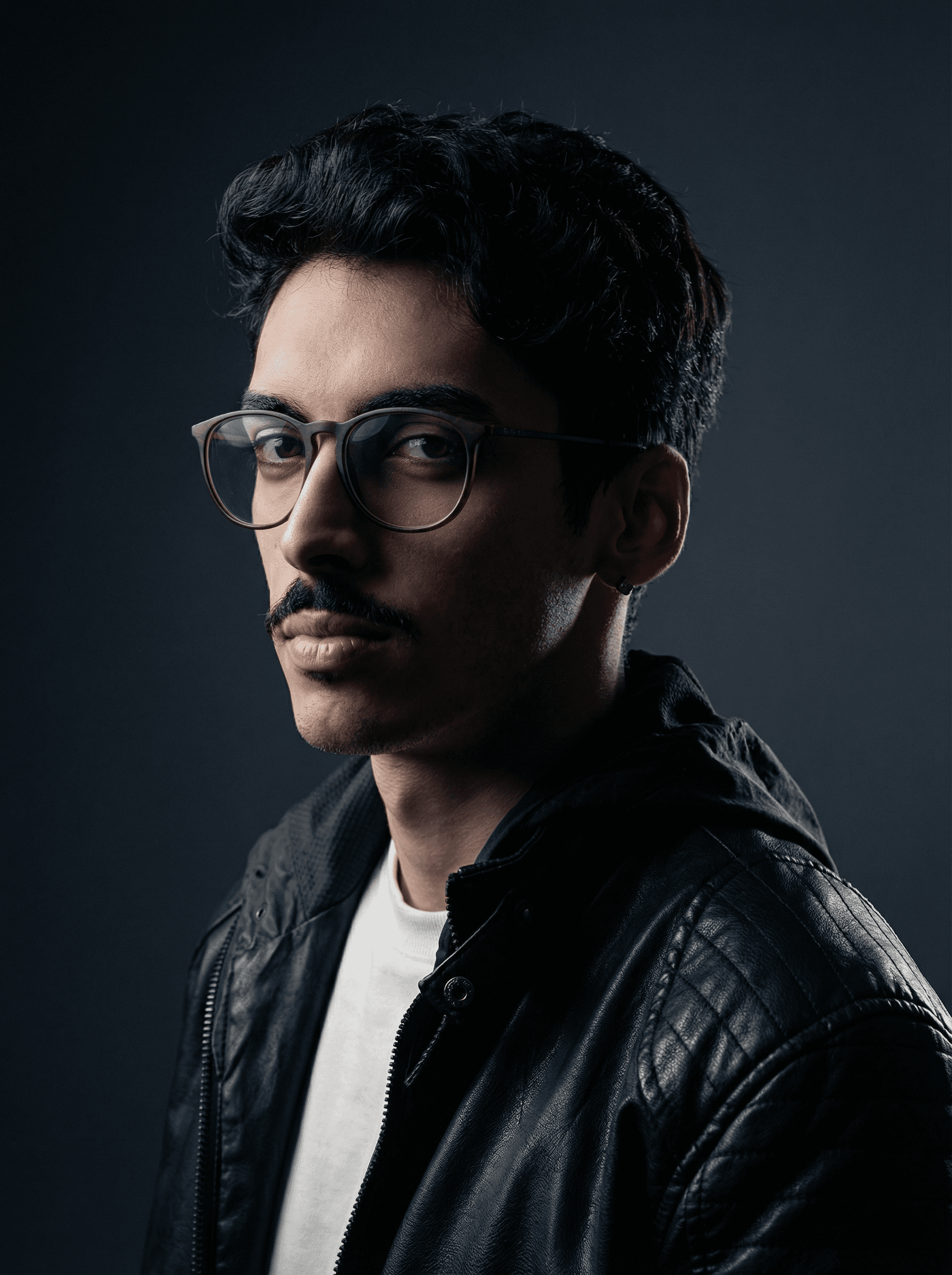 Man's silhouetted profile on red and black background