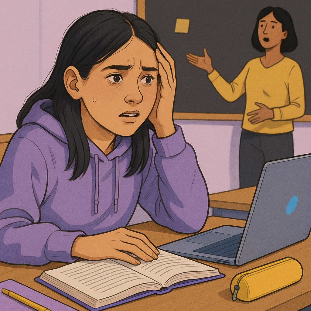 Illustration of a female student frustrated in class