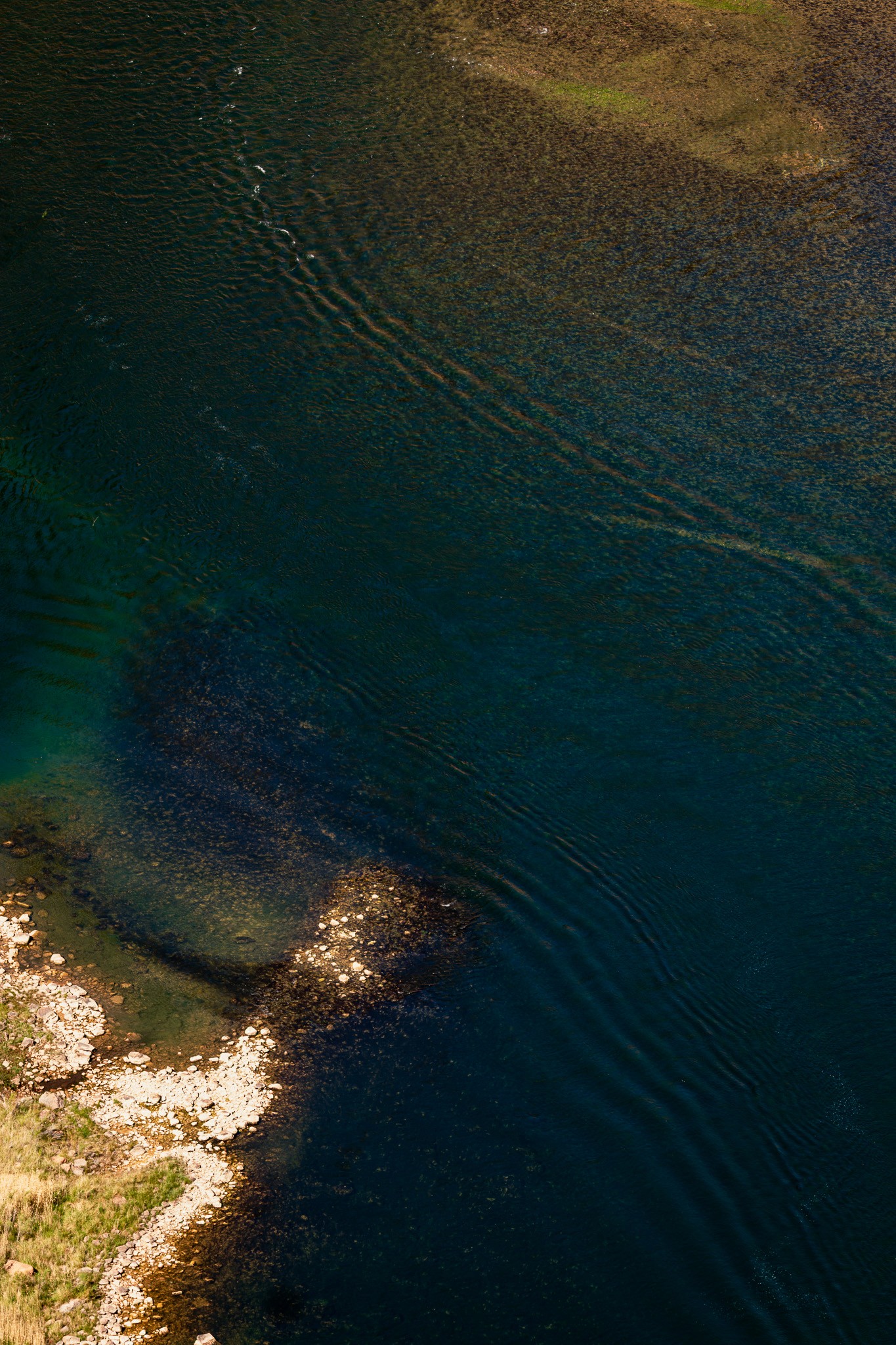 River water with waves, and deep blue color