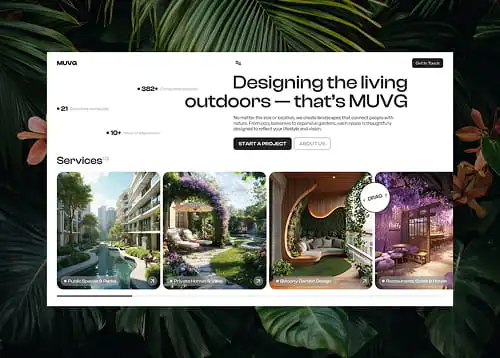 Design concept for an immersive hero section for the landscape design studio MUVG.