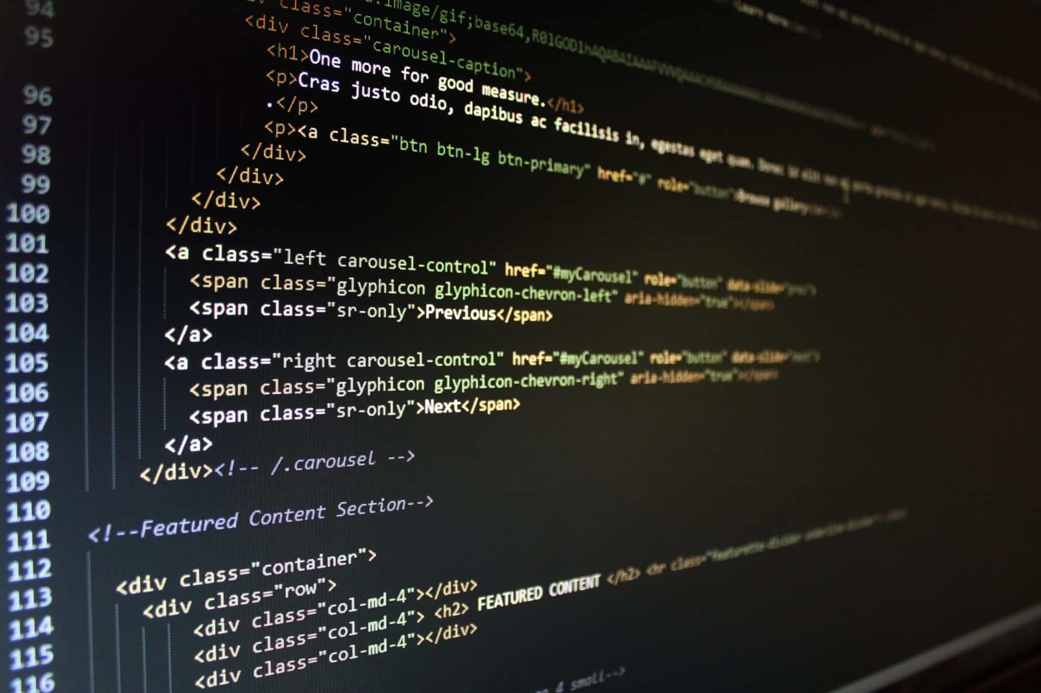 HTML code for a carousel and content section in a code editor, showing that AI is more than robots