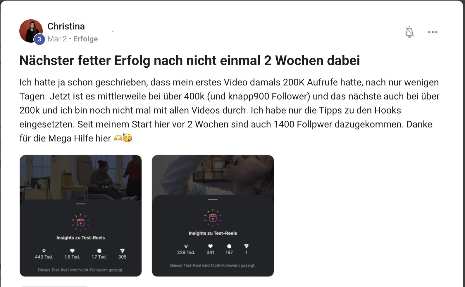 Mitglied der KI Creator Akademie: Christina gewinnt 1.400 Follower und Reels über 400.000 Aufrufe