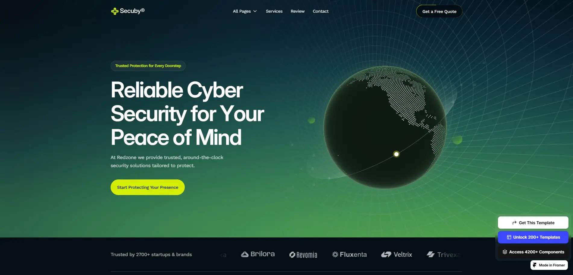 secuby free free framer template for cybersecurity & web3 startups