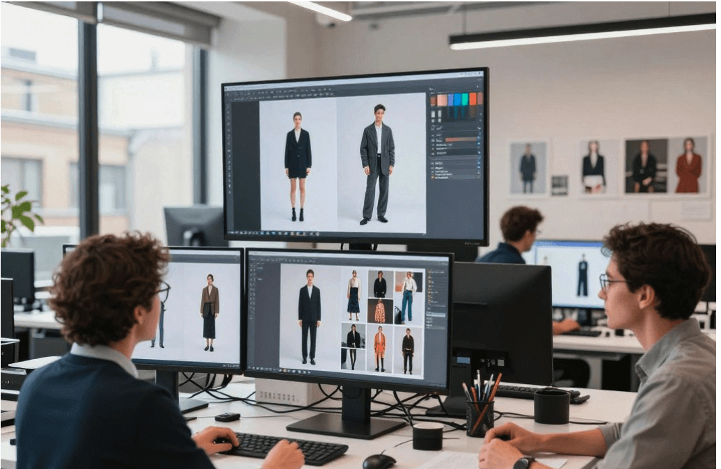 Creative director working with AI tools to develop fashion campaign concepts and art direction