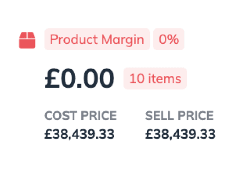 WeQuote widget showing product margin percentage and profit calculations
