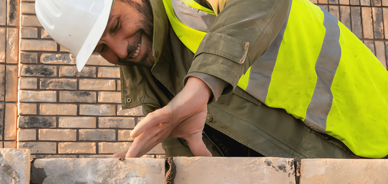 Construction operative carrying out brickwork as part of Shrewsbury Business Park building works by Matrix IDC
