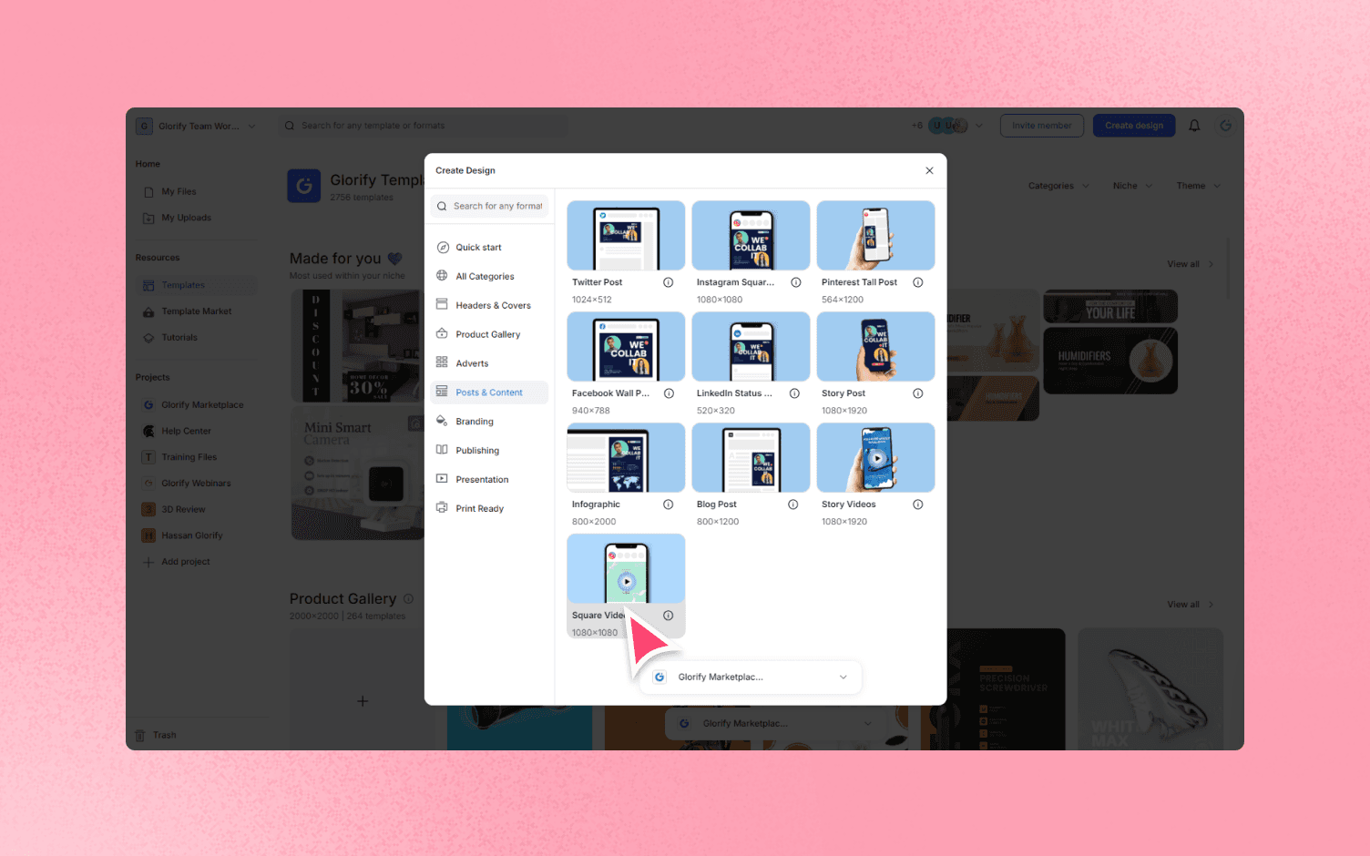 how to create instagram square video ad in glorifyapp