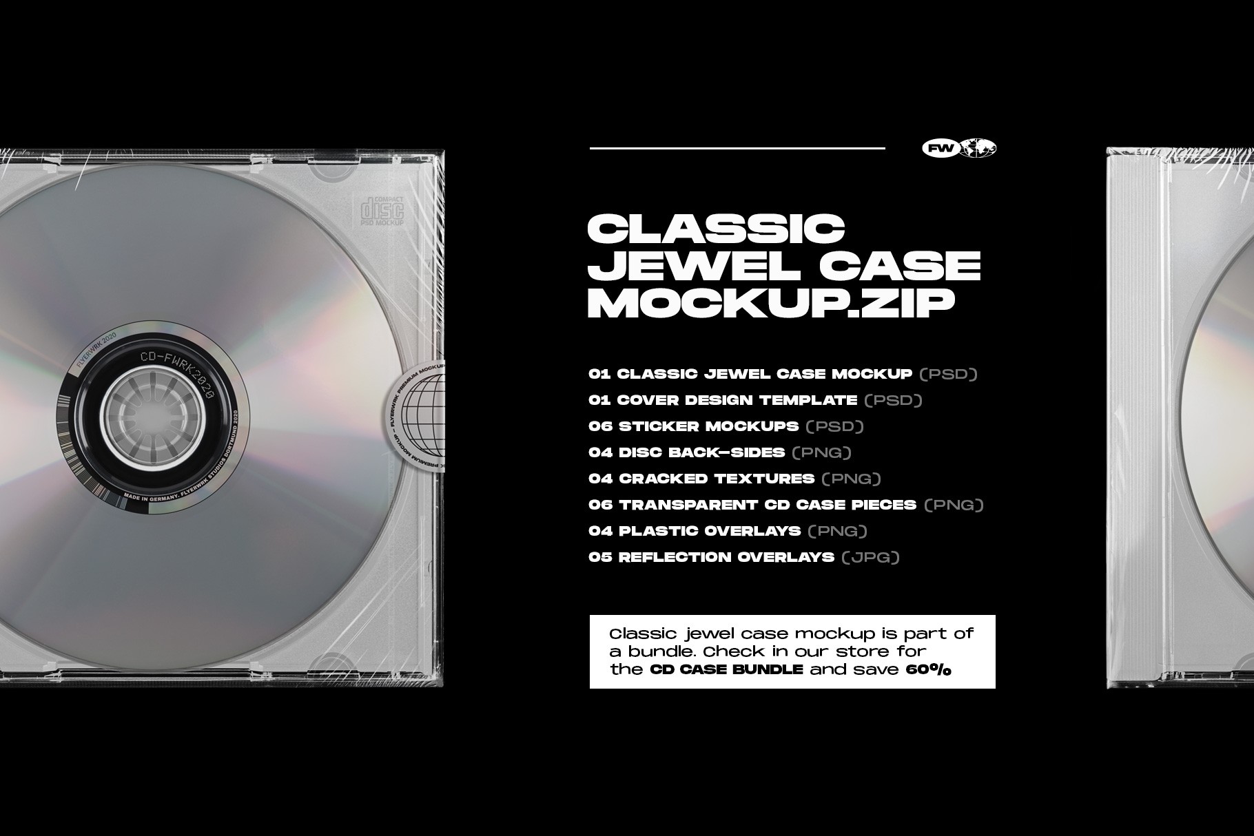 Classic CD jewel case mockup package contents with PSD templates textures and overlays