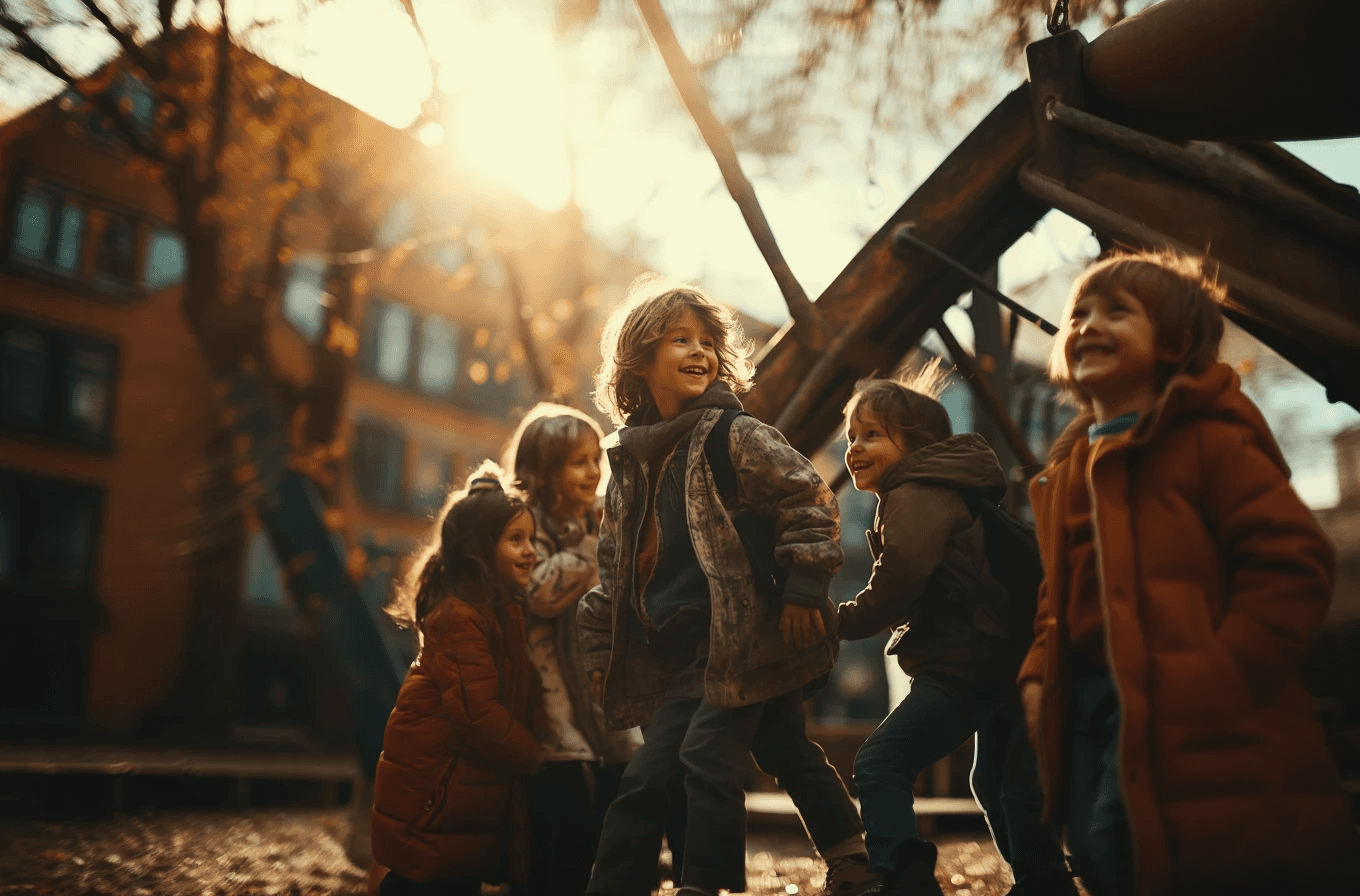 Kids playing and reading outside