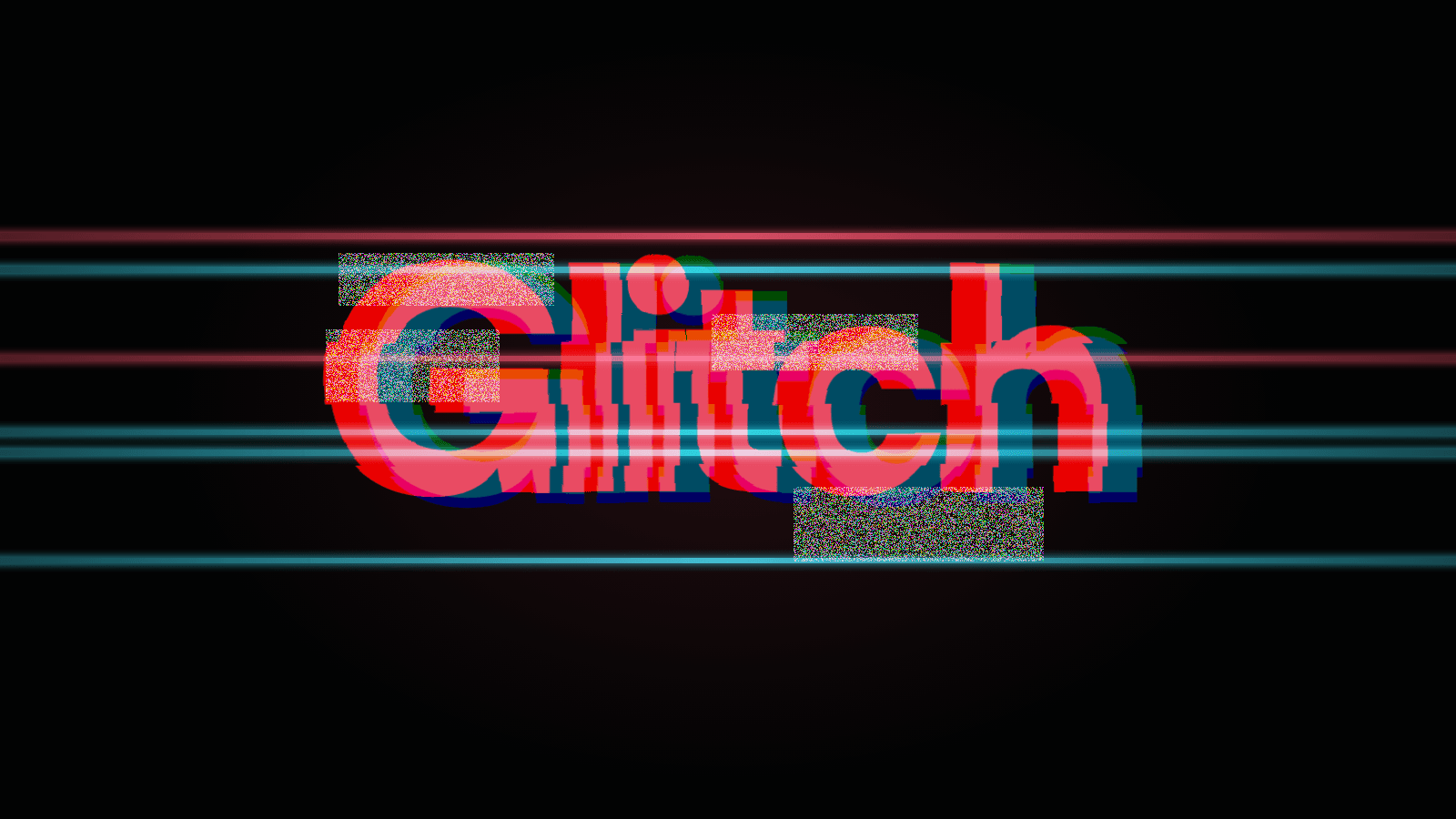 The word Glitch with a datamoshed RGB split, torn bands and noise blocks