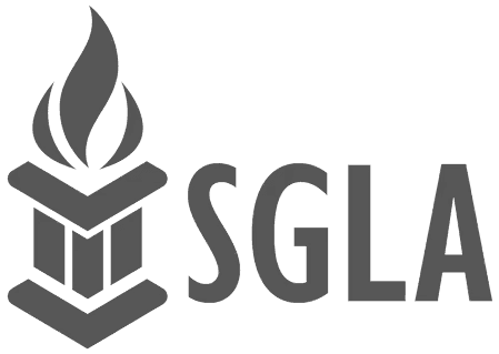 SGLA logo. A flame above stylized M emblem with the letters S, G, L, and A.