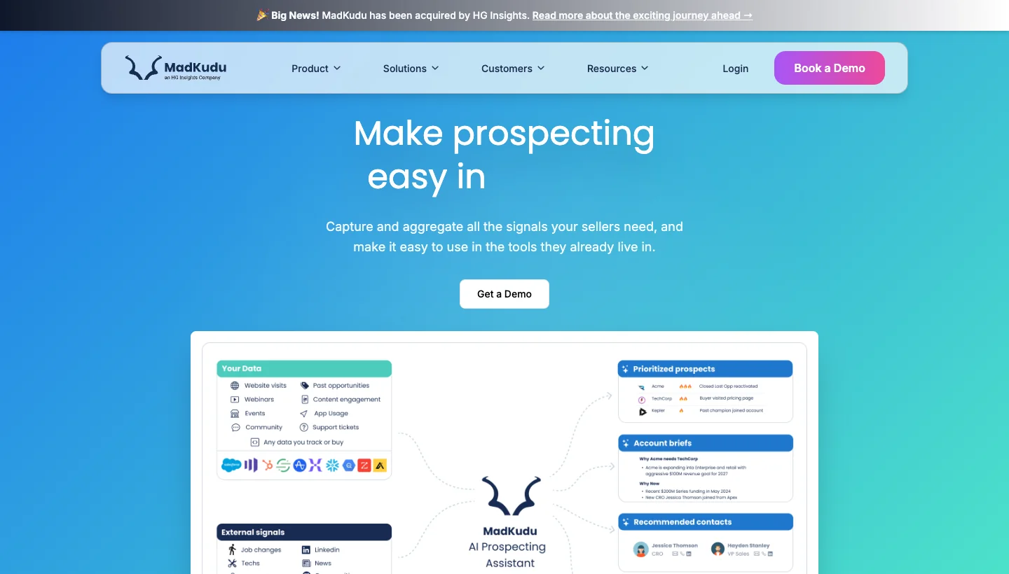 Madkudu homepage: lead scoring and PLG signal platform for revenue teams