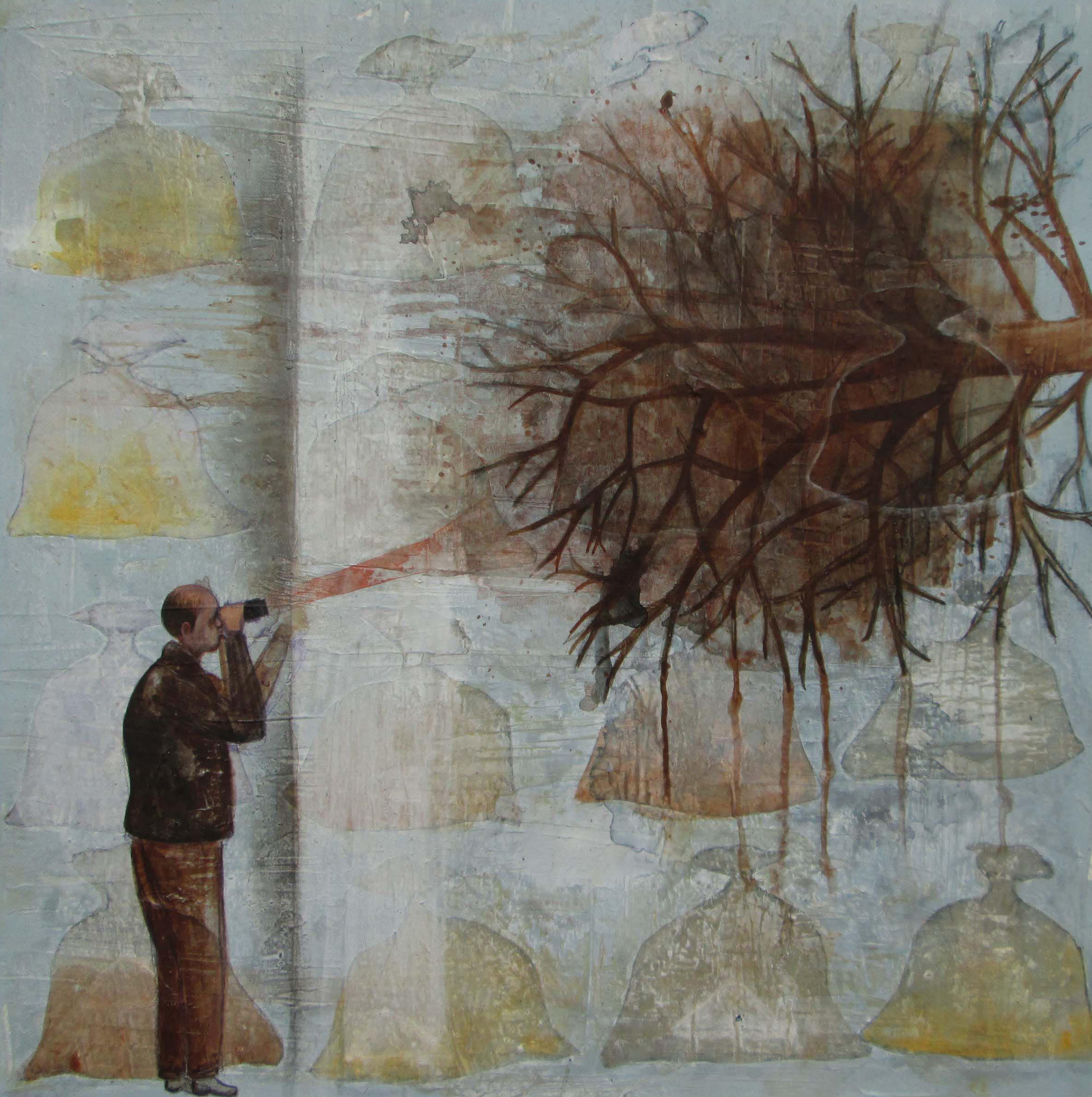 herd of sheep on road painting