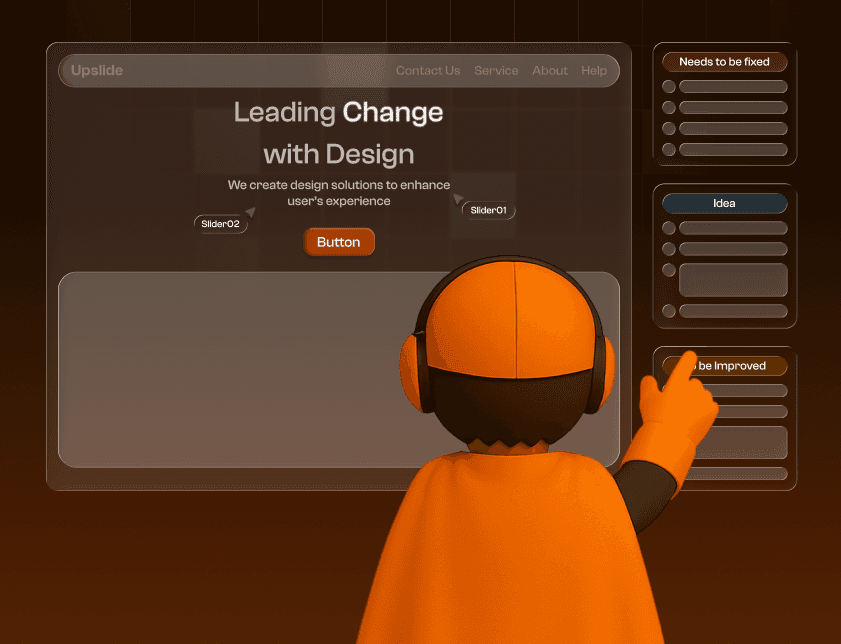 Upslide Mascot pointing finger towards the product success & growth
