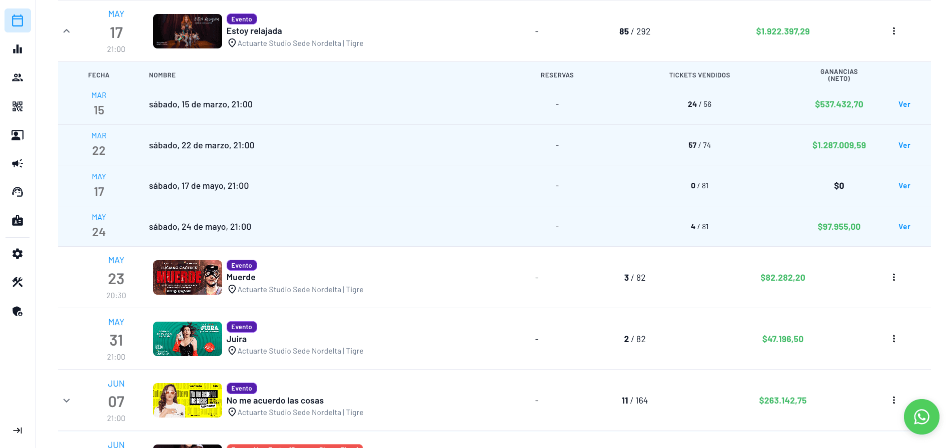 calendario de espectáculos y oferta