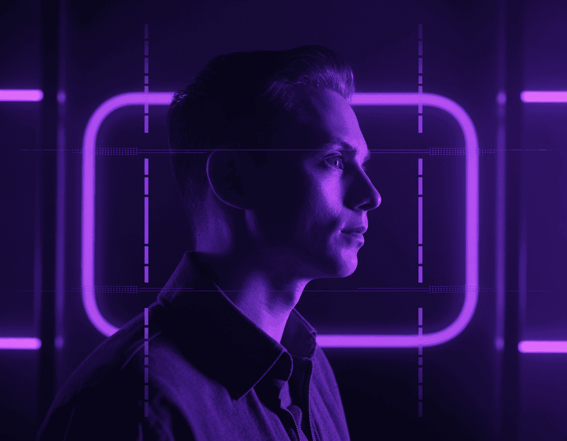 Side-profile portrait of a tech professional or startup founder in a dark environment