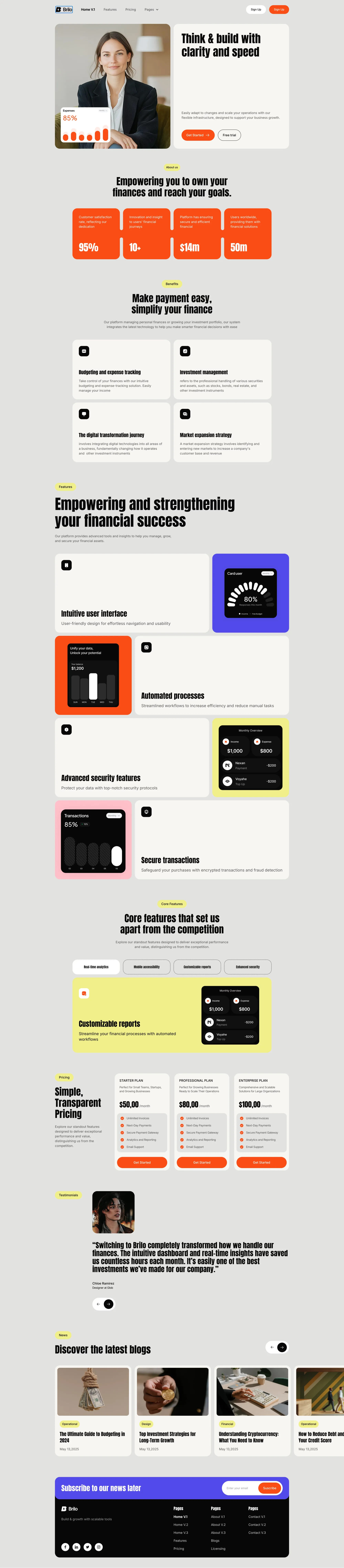 Brilo - Webflow HTML website template landing page screenshot showcasing Finance and Marketing design
