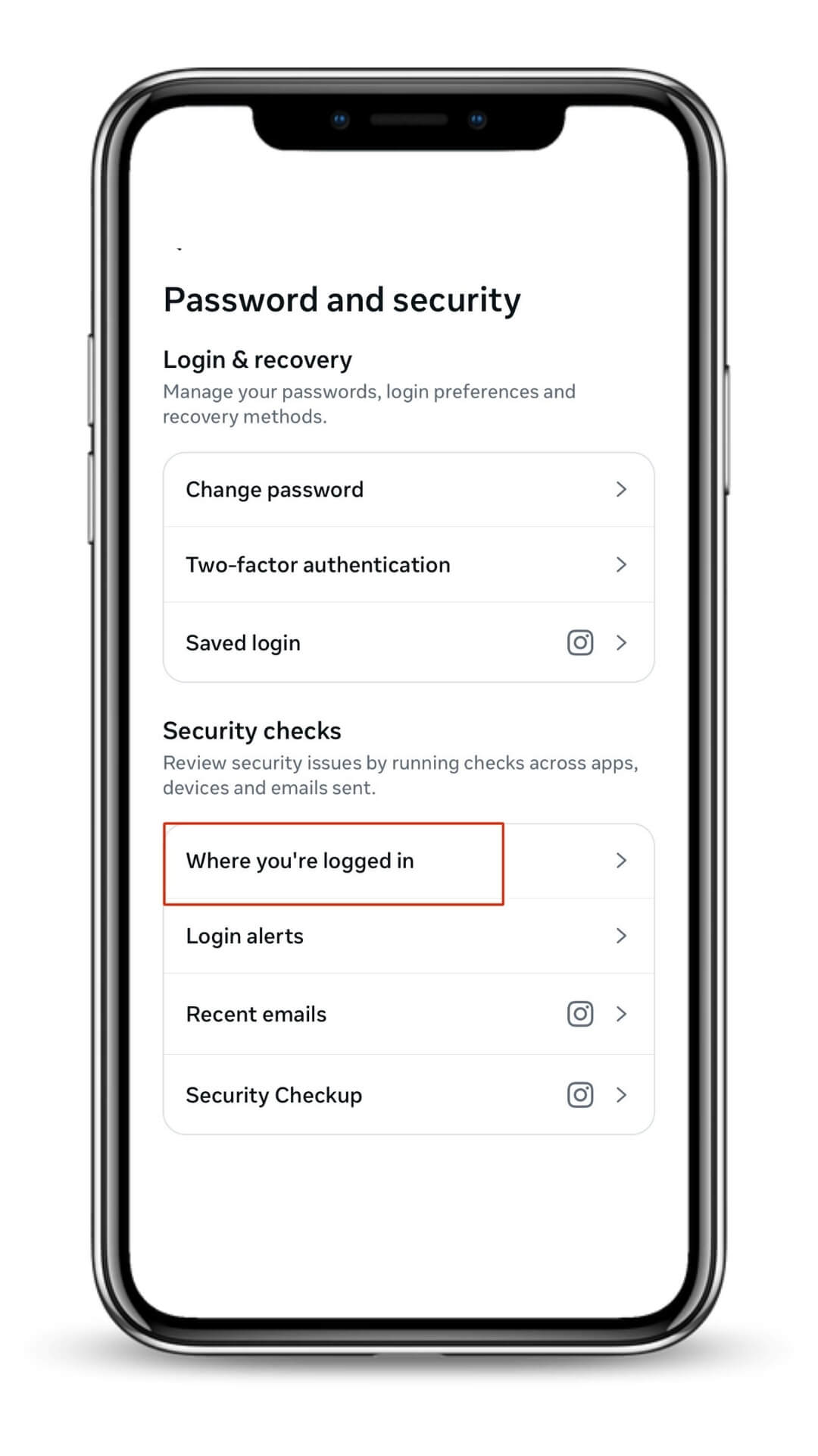 check where you are logged in on instagram app to log out of all devices