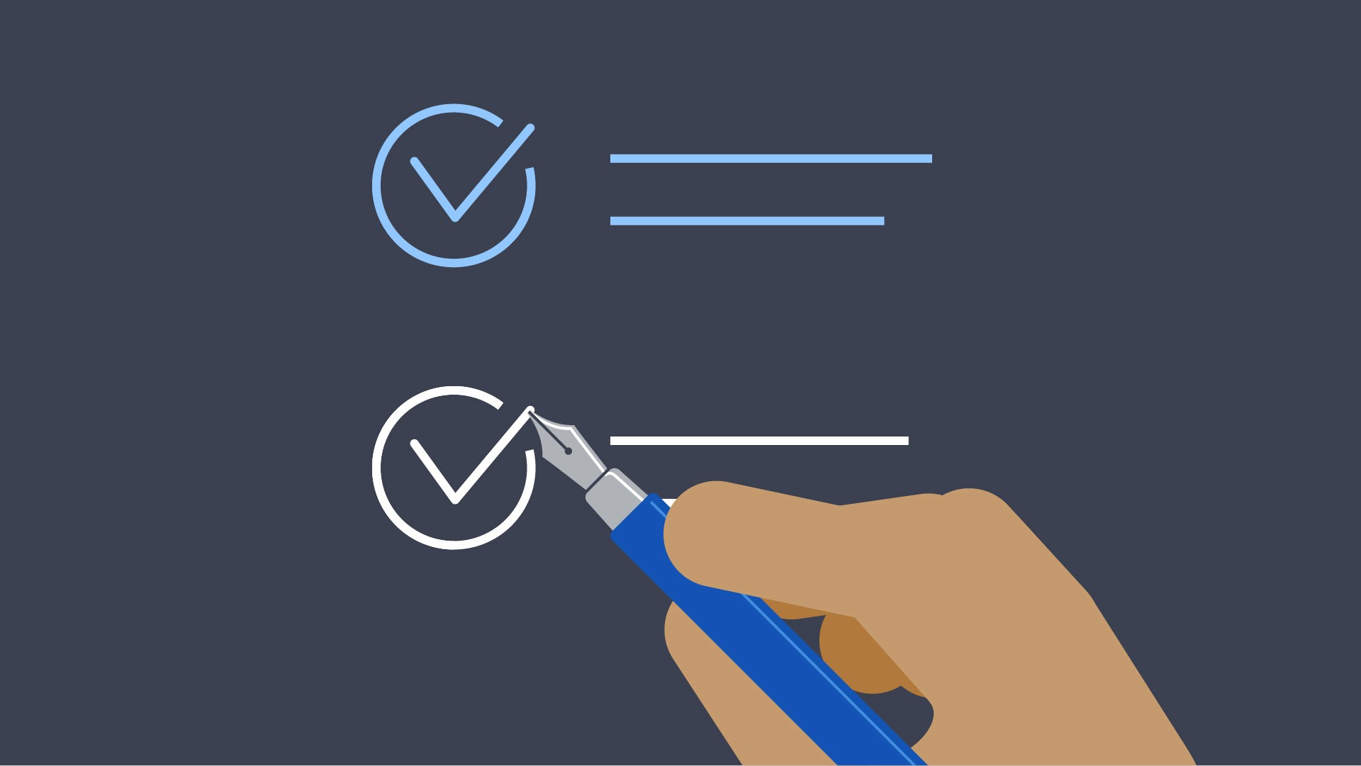 Vector illustration of hand holding a fountain pen and checking of a to-do-list.