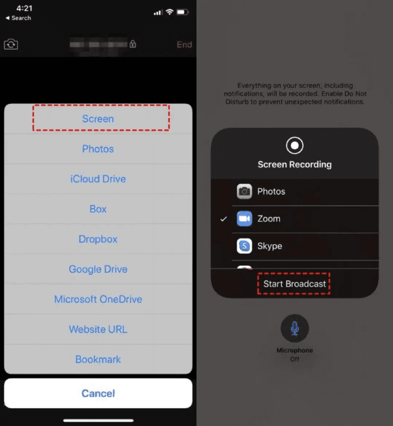 在 iPhone 上使用 Zoom 啟動螢幕共享