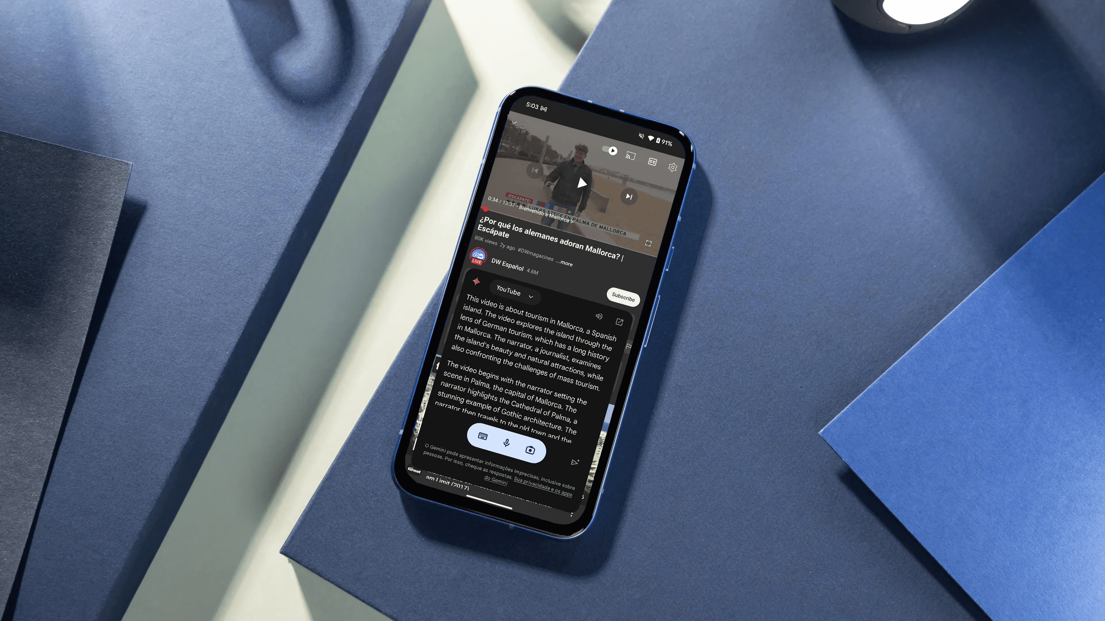 Smartphone displaying a YouTube video summary - Perplexity AI YouTube Summarizer