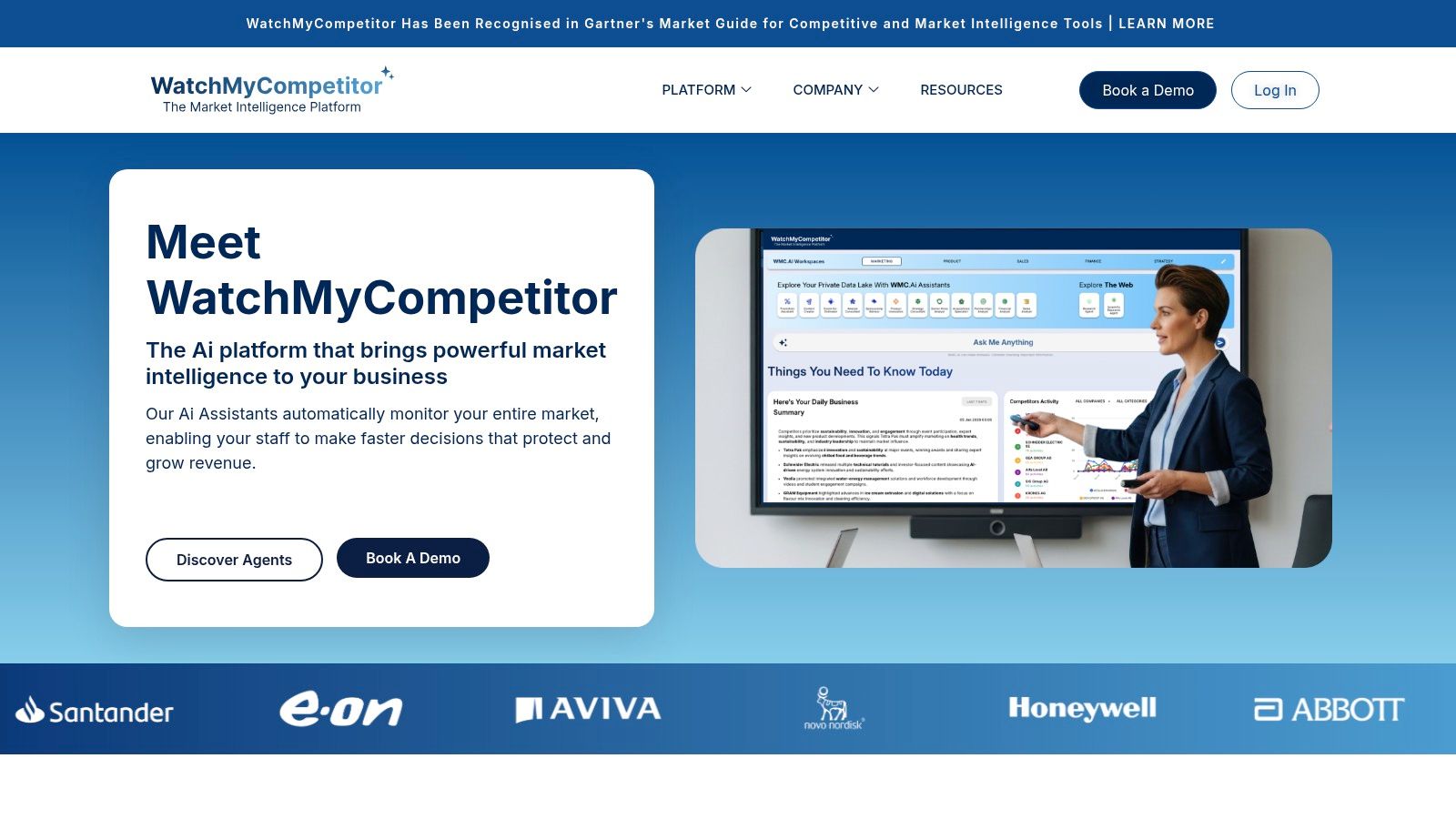 WatchMyCompetitor (WMC) dashboard showing competitor intelligence data