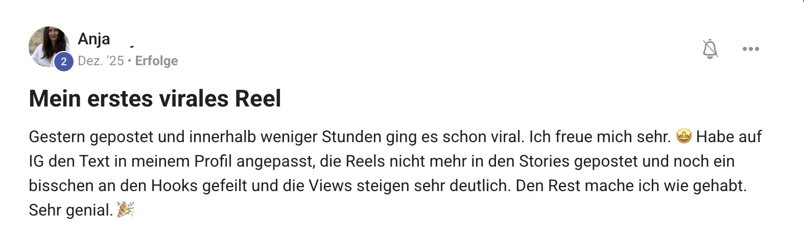 Erfolgsbericht KI Creator Akademie: Anjas erstes Reel geht innerhalb weniger Stunden viral