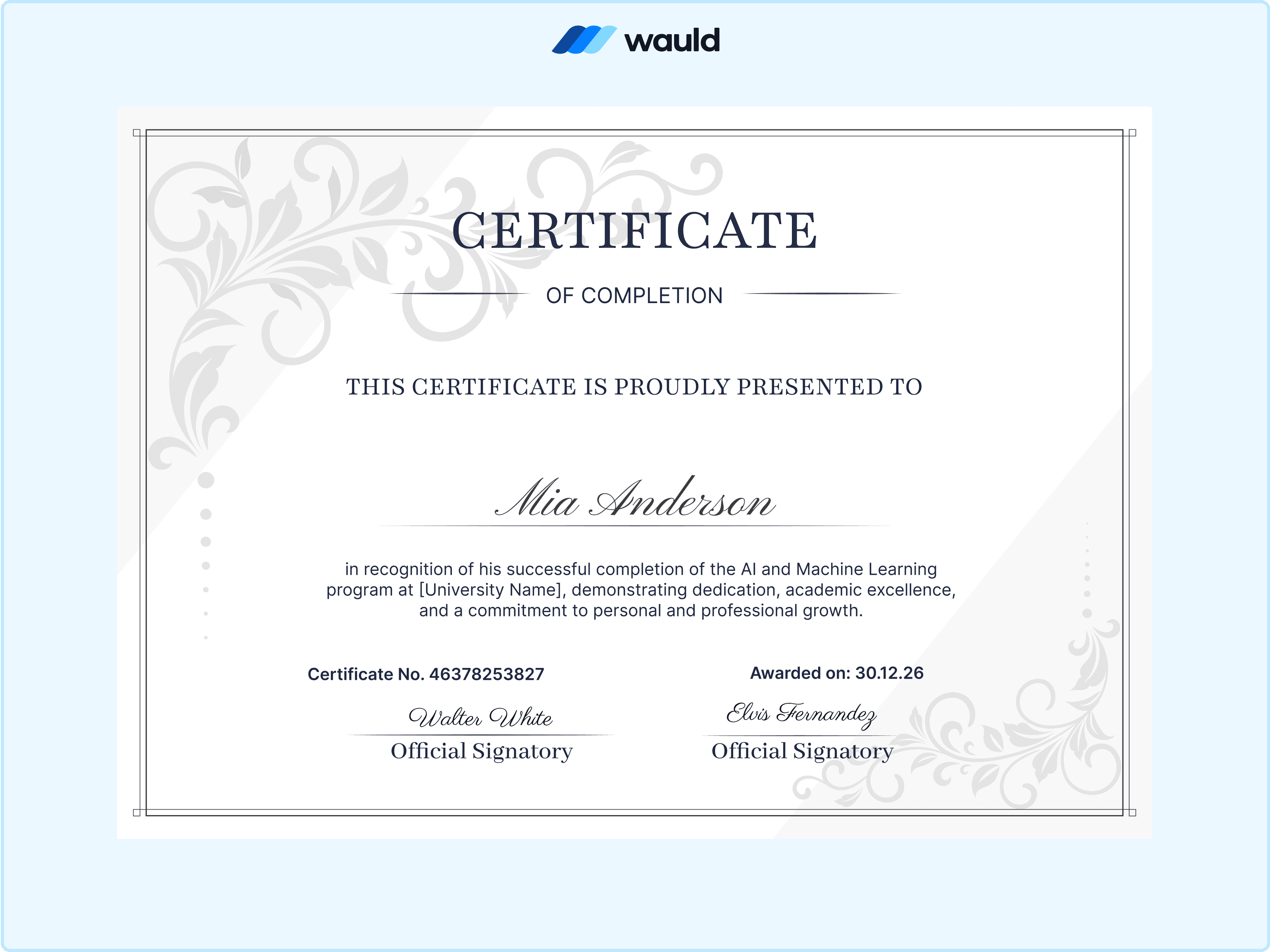 Wauld - Elegant and gray toned graduation certificate