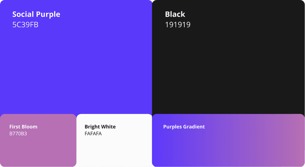 Graphic divided into quadrants: purple, black, and light colors with text labels in varying styles and sizes.