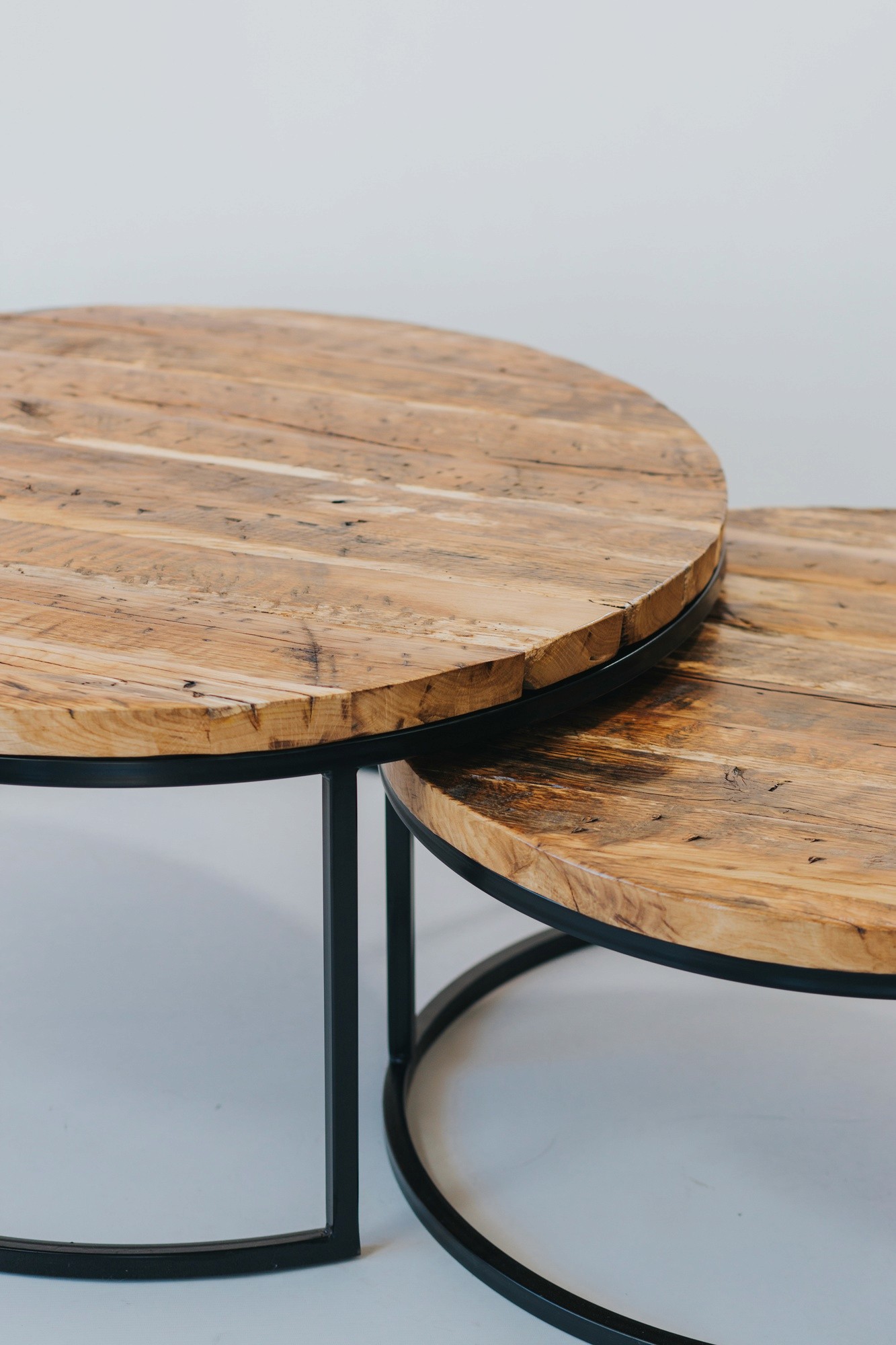 A coffee table made from reclaimed wood.