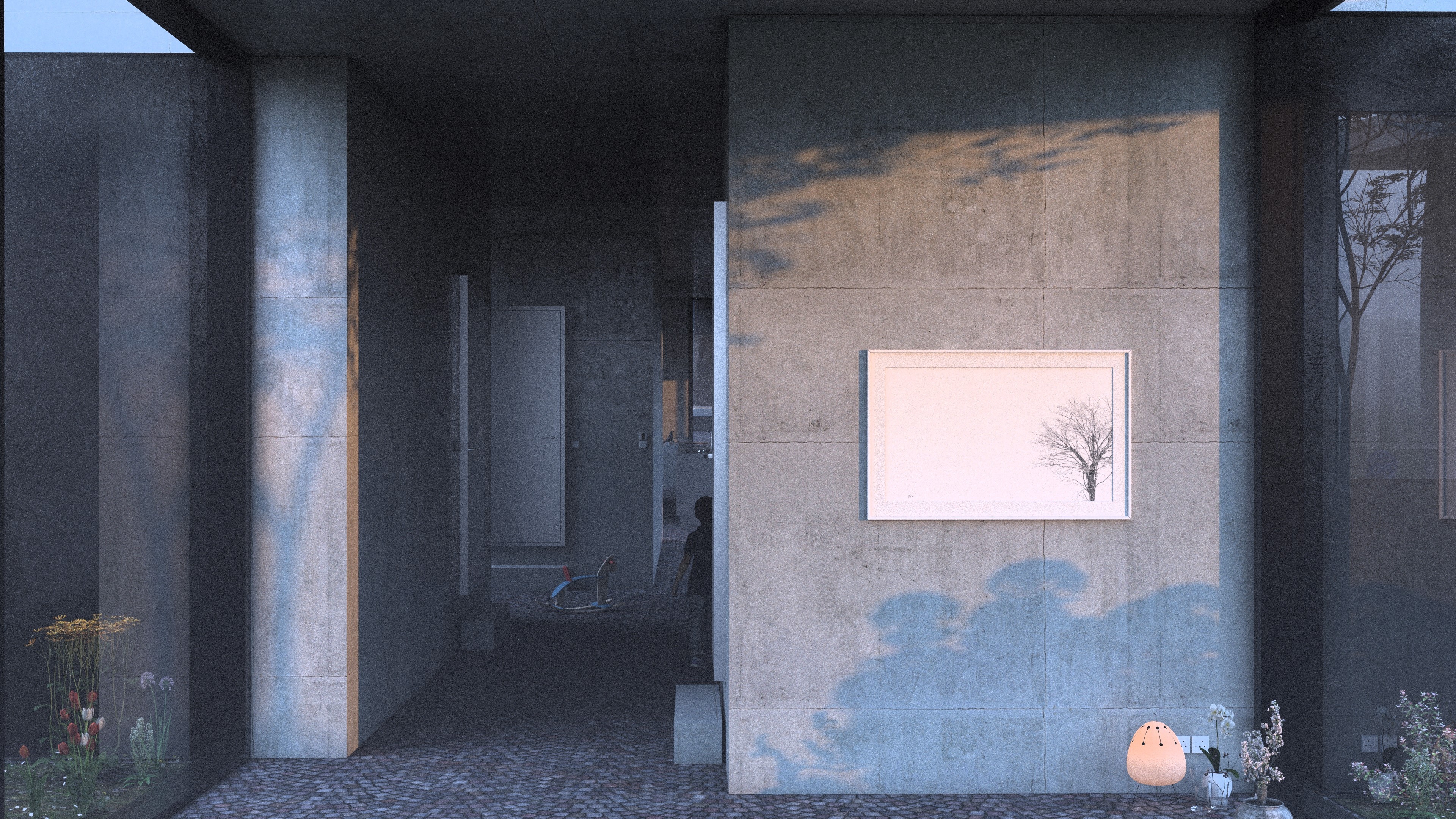 House on a slope perspective interior