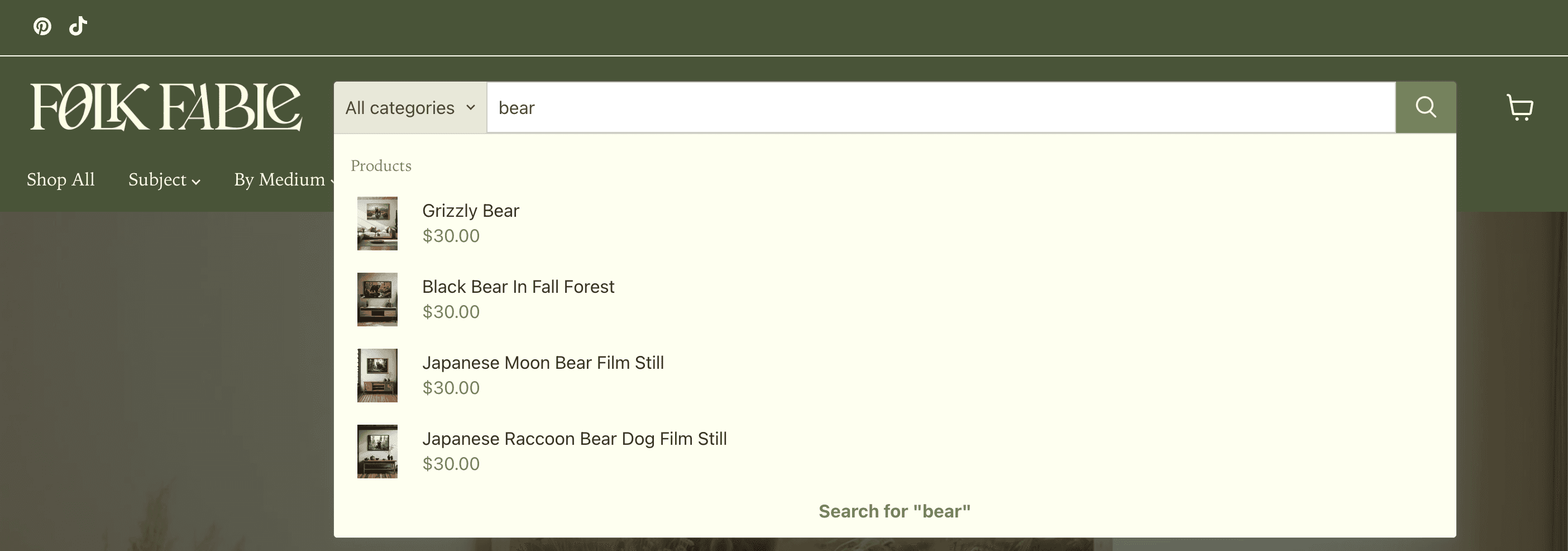 Folk Fable mega menu 1