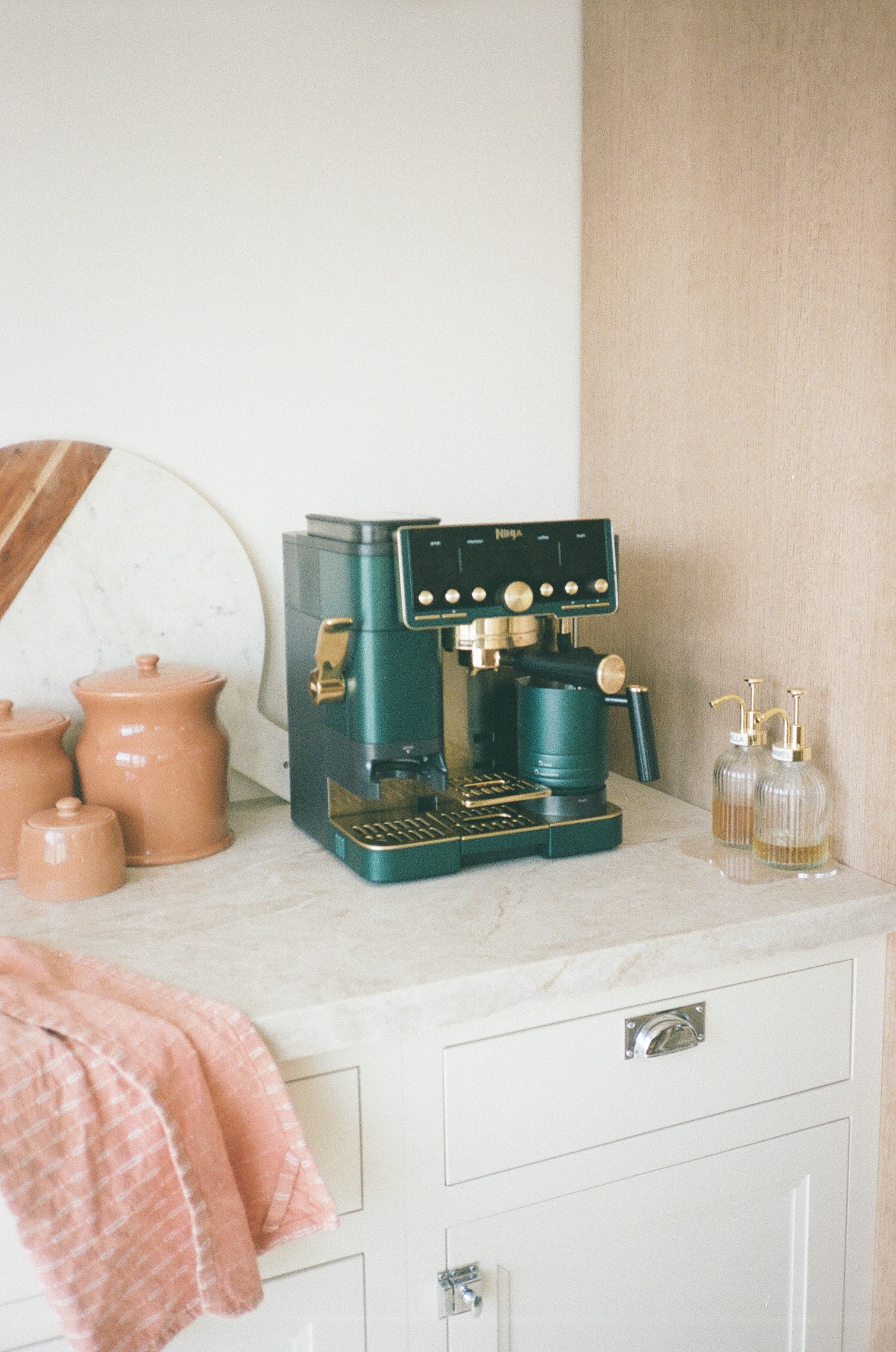 Woman walking on a curved pavement with shadow.