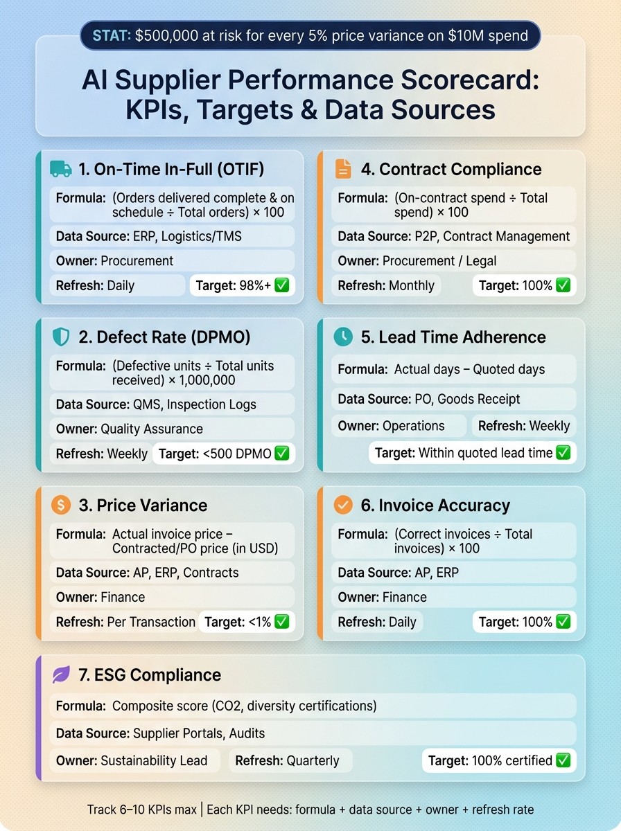 AI Supplier Performance Scorecard: KPIs, Targets & Data Sources