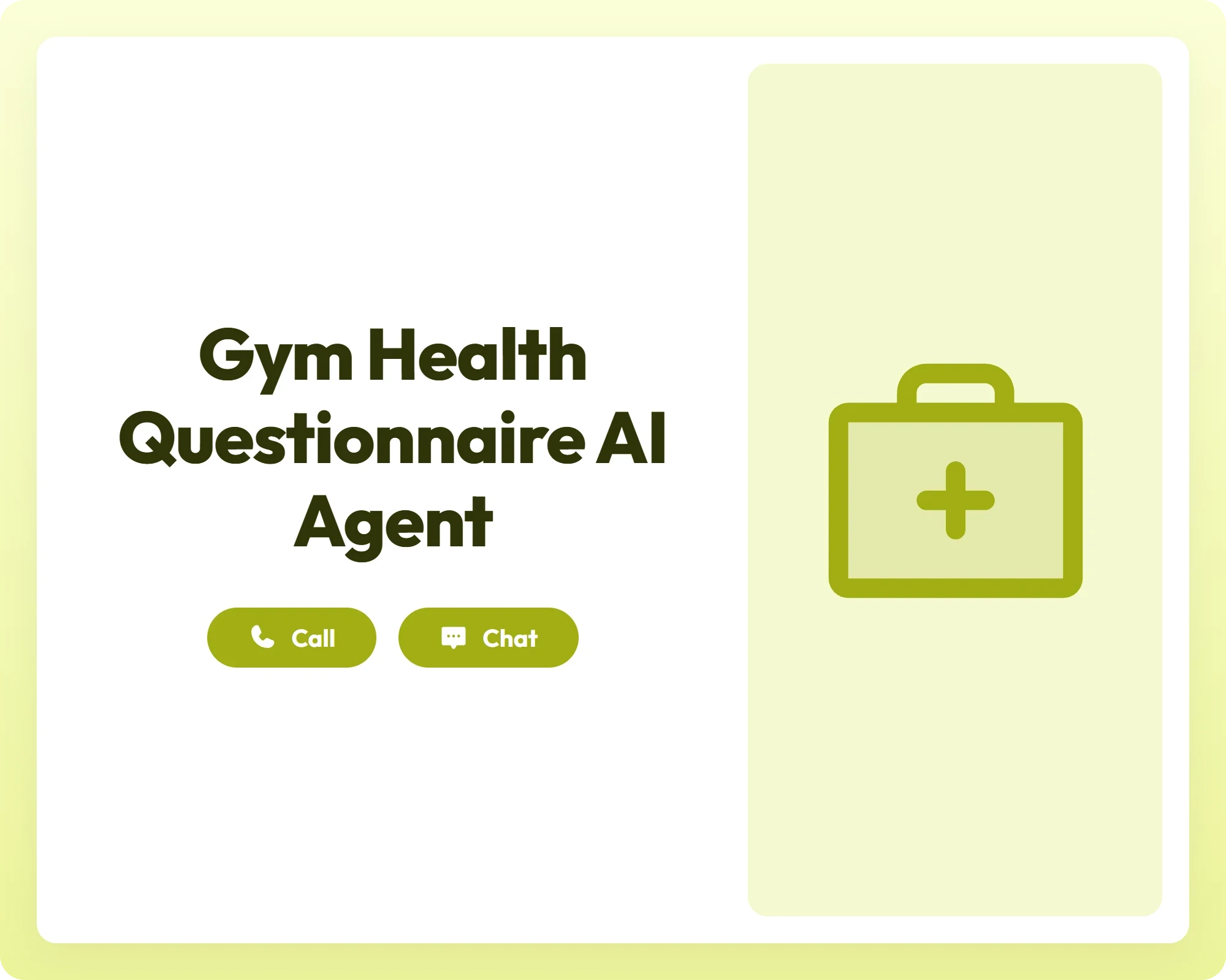 gym health questionnaire ai agent supports call and chat with a lifeline symbol