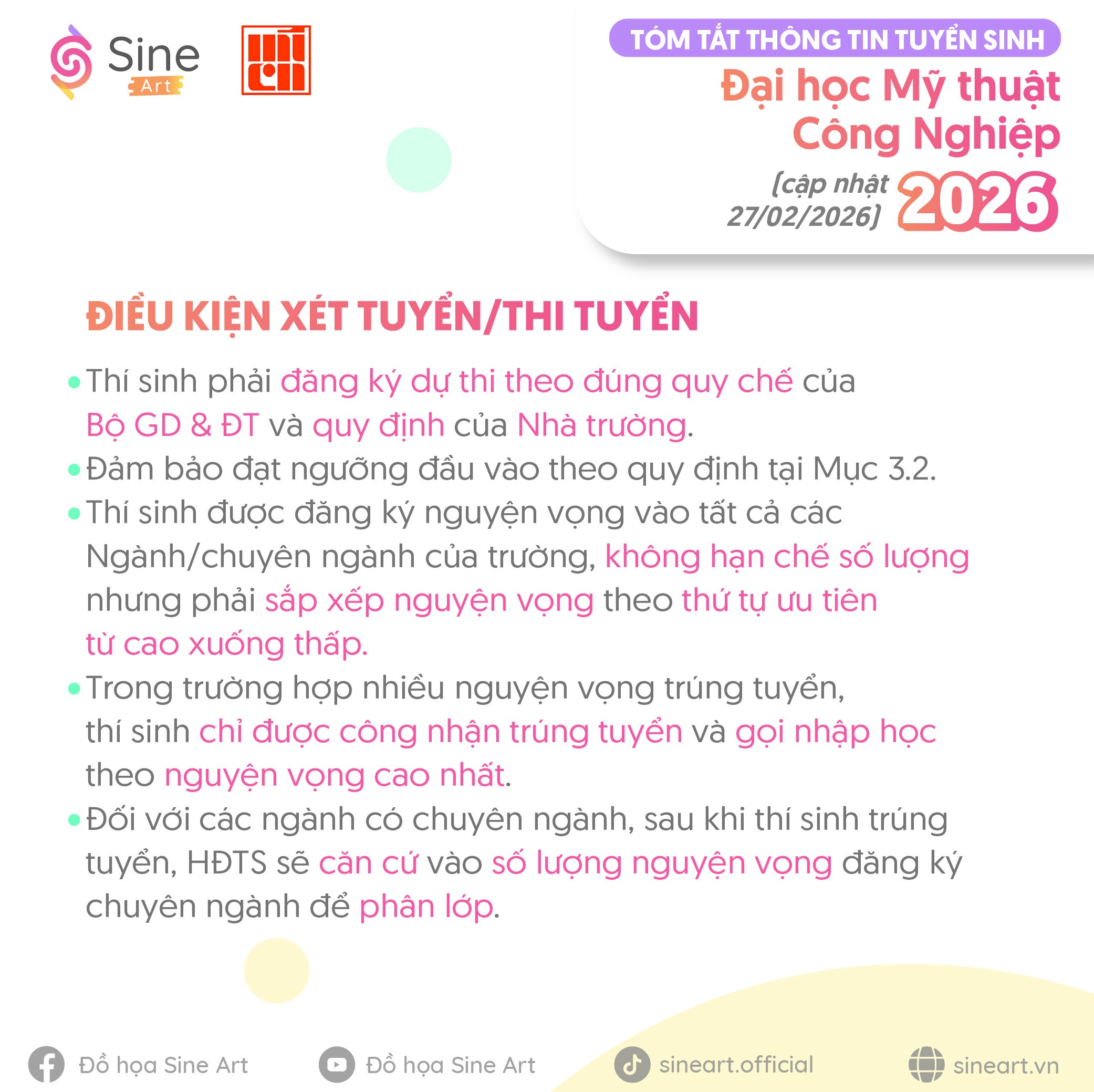 Tóm tắt thông tin tuyển sinh của trường Mỹ thuật Công Nghiệp năm 2026 (cập nhật 26/03/2026)