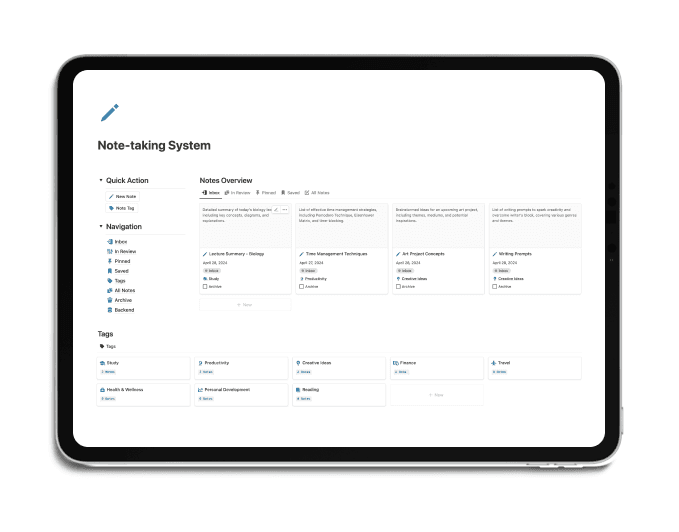 The Note-taking System template is your one-stop solution for capturing, organizing, and accessing your thoughts, ideas, and tasks seamlessly.