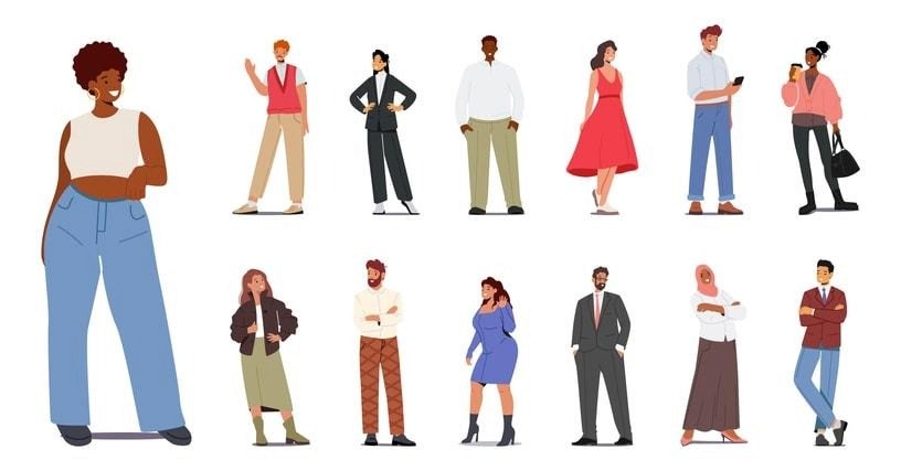 A collage of different types of dress codes, from casual to formal wear.