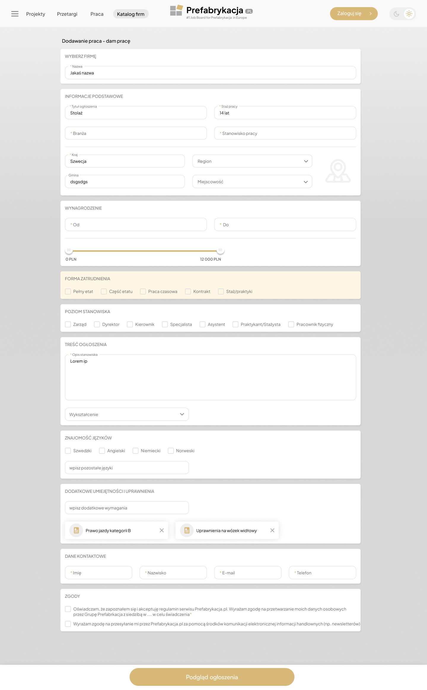 Makieta UX platformy B2B dla branży prefabrykacji – Sebastian Niesporek.