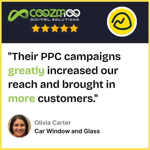 5-star PPC testimonial from Olivia Carter, Car Window and Glass