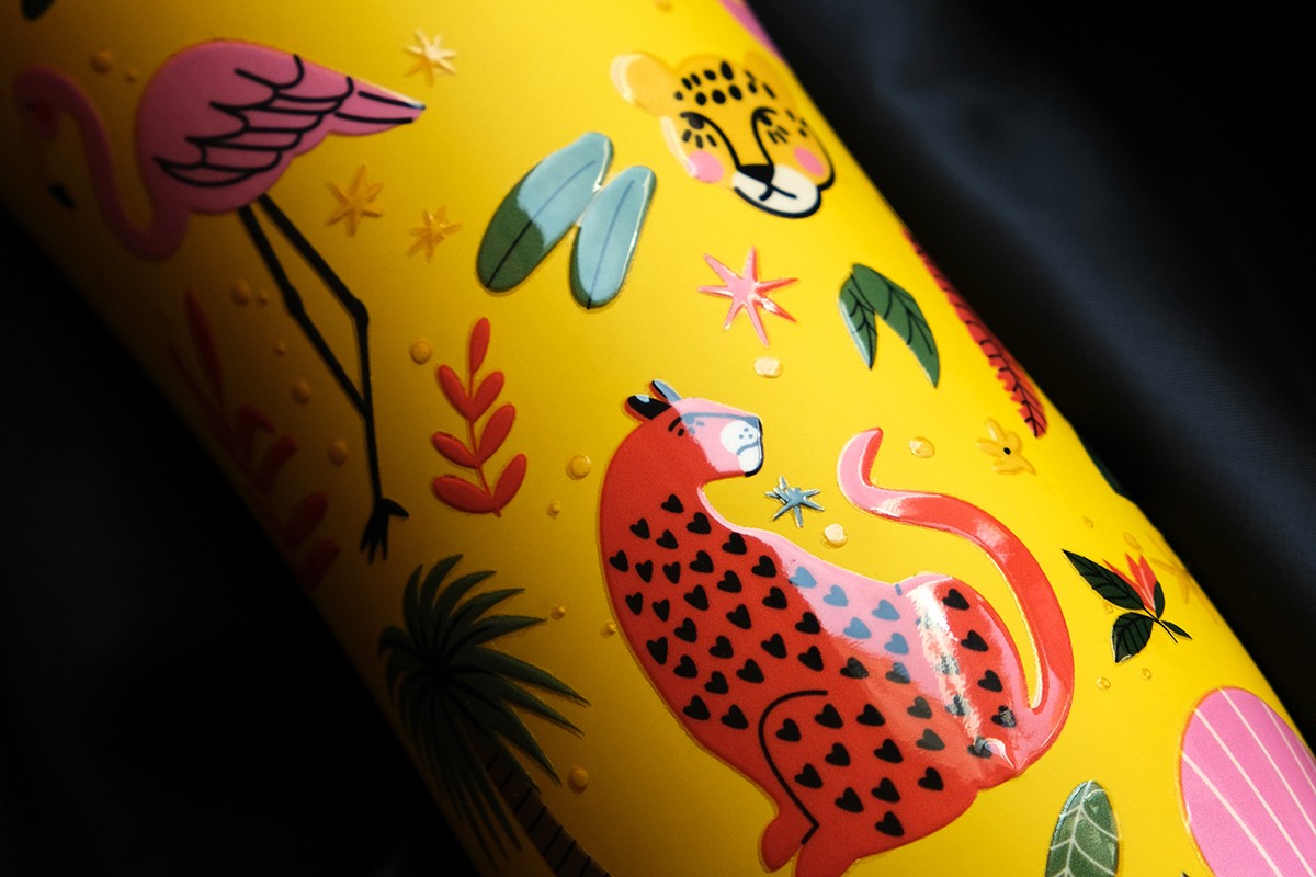 Corporate merch, souvenir products, travel mugs, uv dtf stickers for Corporate client printed on plastic with uv dtf printing.