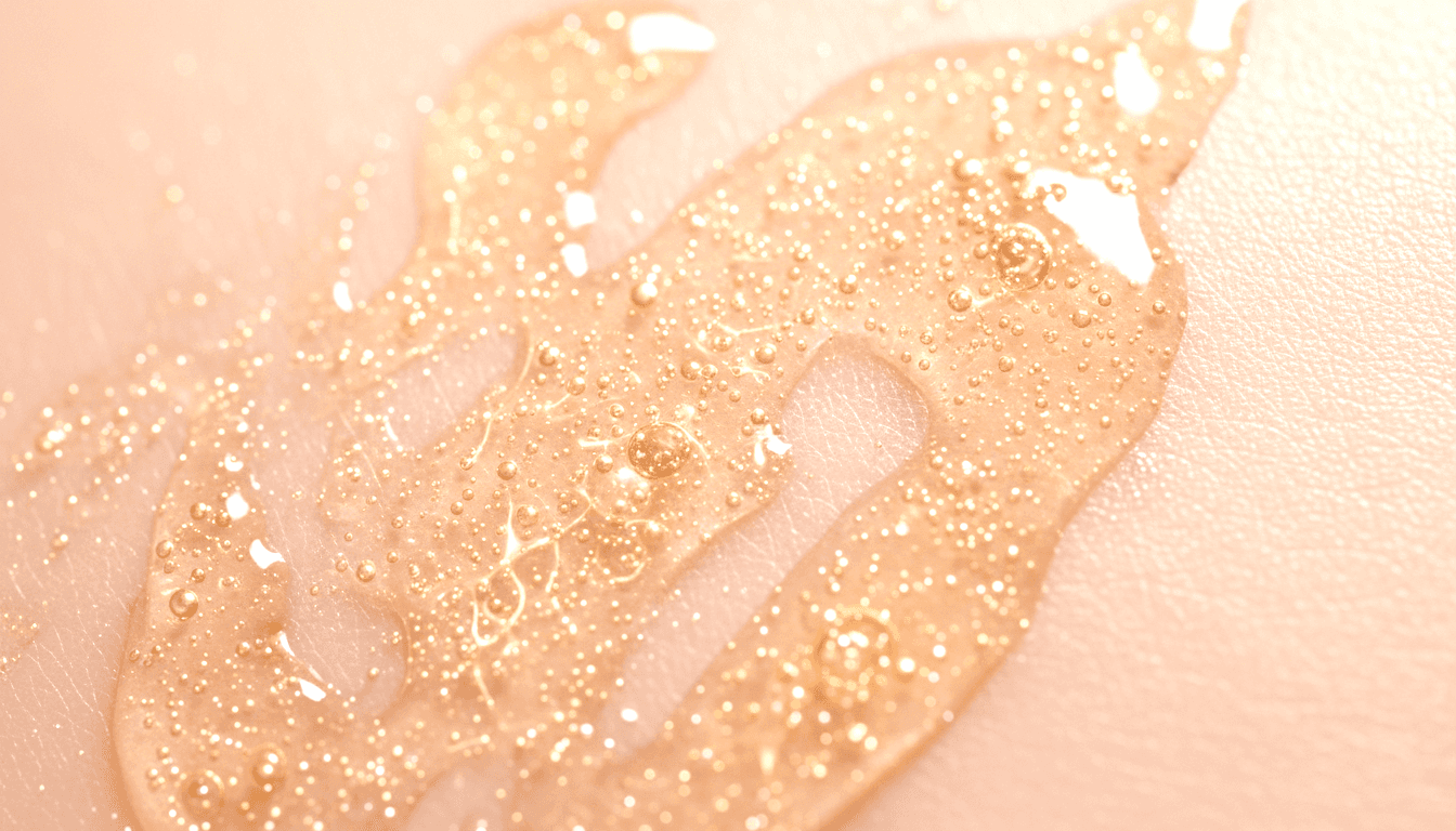 Top-down view of a bowl of white foaming cleanser with airy bubbles on a minimal surface.
