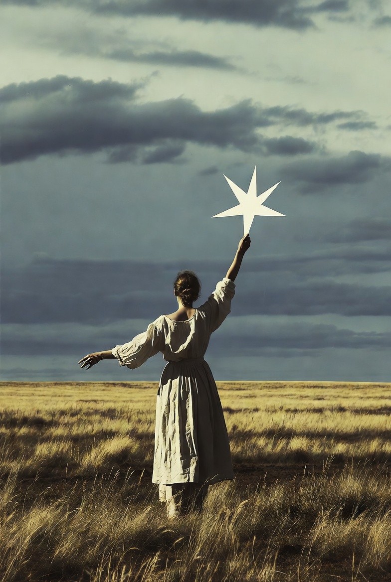 lady holding star in  feild