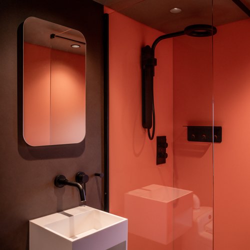 Bright Poppy Bathroom in The Bide tiny house