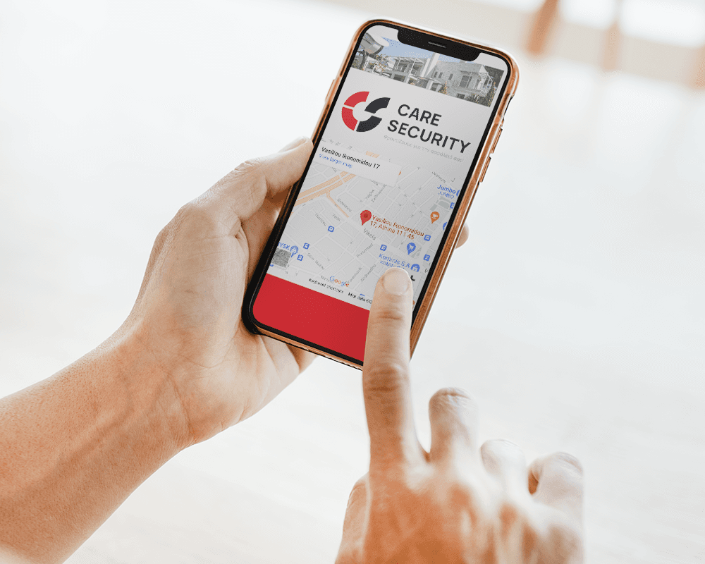 Mobile application mockup design for Care Security, focusing on user experience