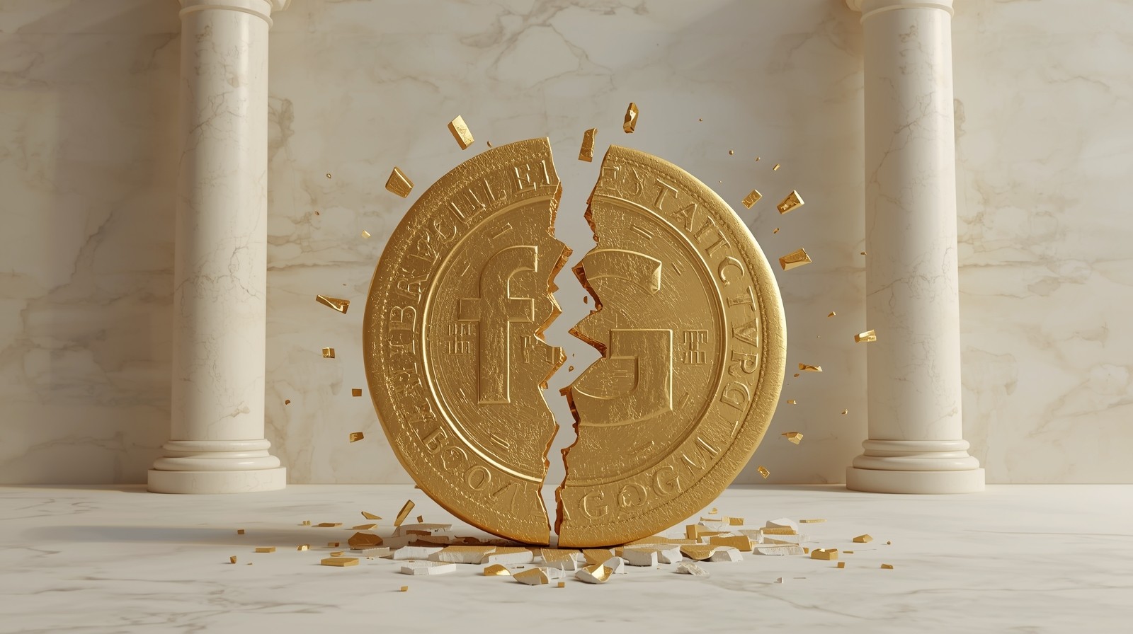 Meta VS Google CPC moeda quebrada romana com as letras F e G