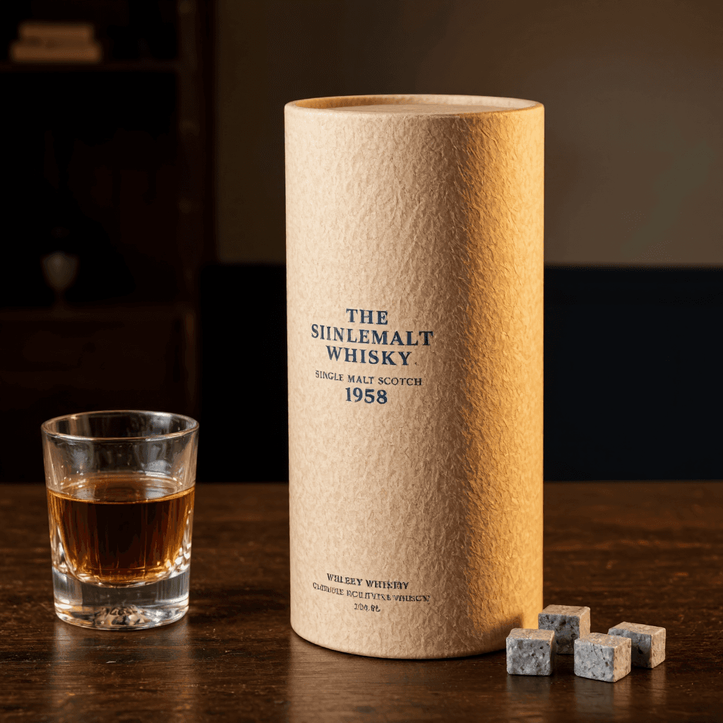 product photography of a cylindrical box of single malt Scotch whisky