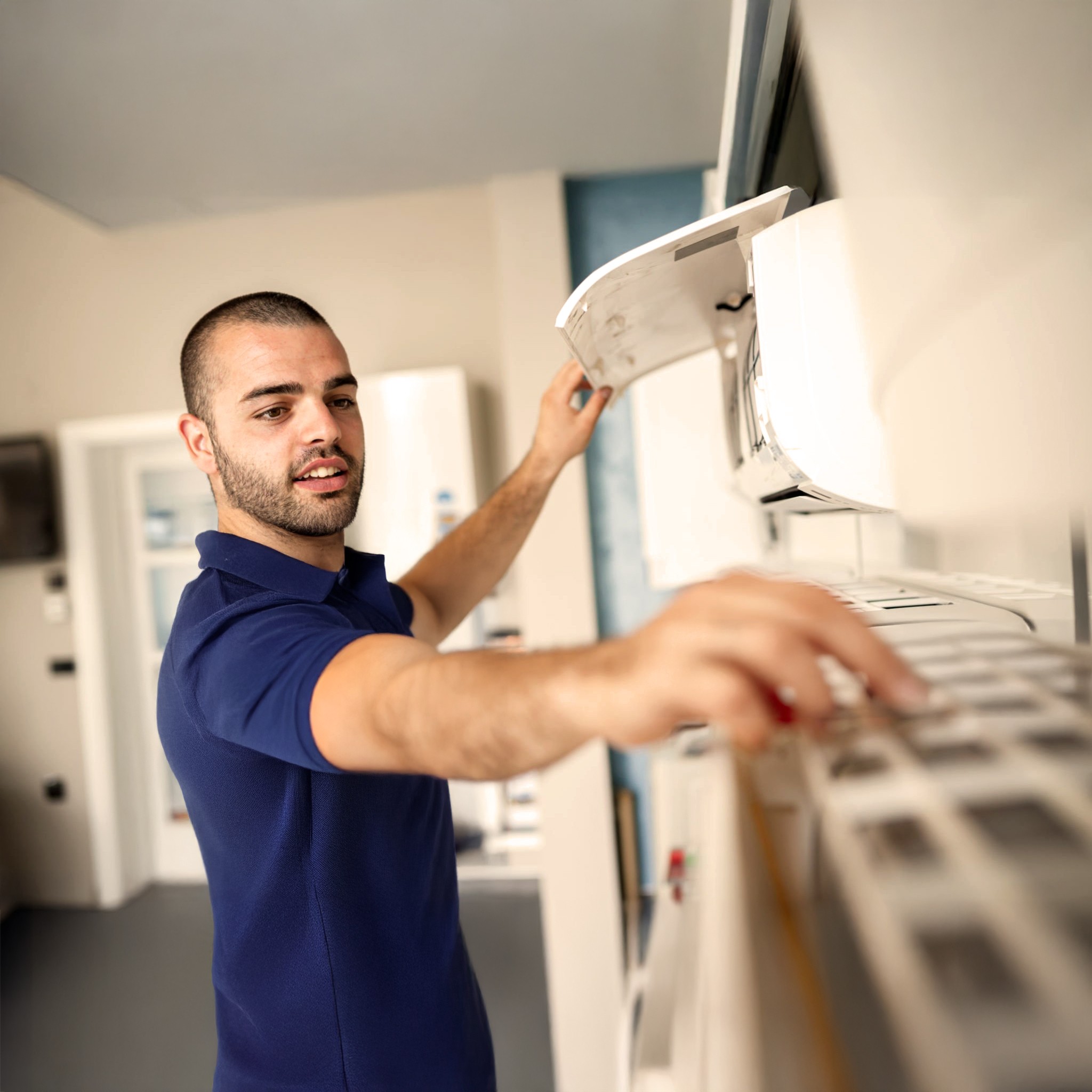 Een vrouw in een woonkamer stelt via een app alle Huiskracht apparaten in die met elkaar verbonden zijn via het Brein Kracht systeem