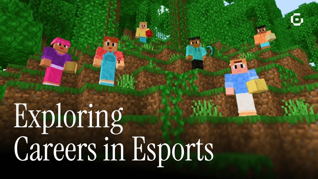 A group of blocky, pixel-style characters standing on a grassy hillside in a lush, forested environment. The characters are arranged at different heights along the slope, with trees and hanging vines in the background. The scene has a bright, colorful, sandbox-style video game aesthetic.